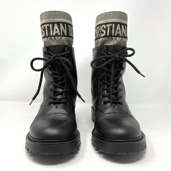 Dior D‑Major Lace‑Up Combat Boots Black Calfskin + Beige Tech EU 39 - Picture 3 of 11